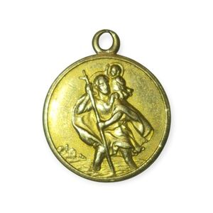 St. Christopher medal. Vintage. Made In Arezzo Italy. 18kt Gold. 2cm. Hallmarks
